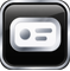 The PocketJS SpringBoard icon at 4x: a black enamel rounded square with a bright chrome bevel, a curved glass highlight across the top half, and the silver PocketJS mark centered