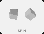 Two cubes: one spinning forever on Y, one somersaulting on X — six faces each, painter-sorted per frame